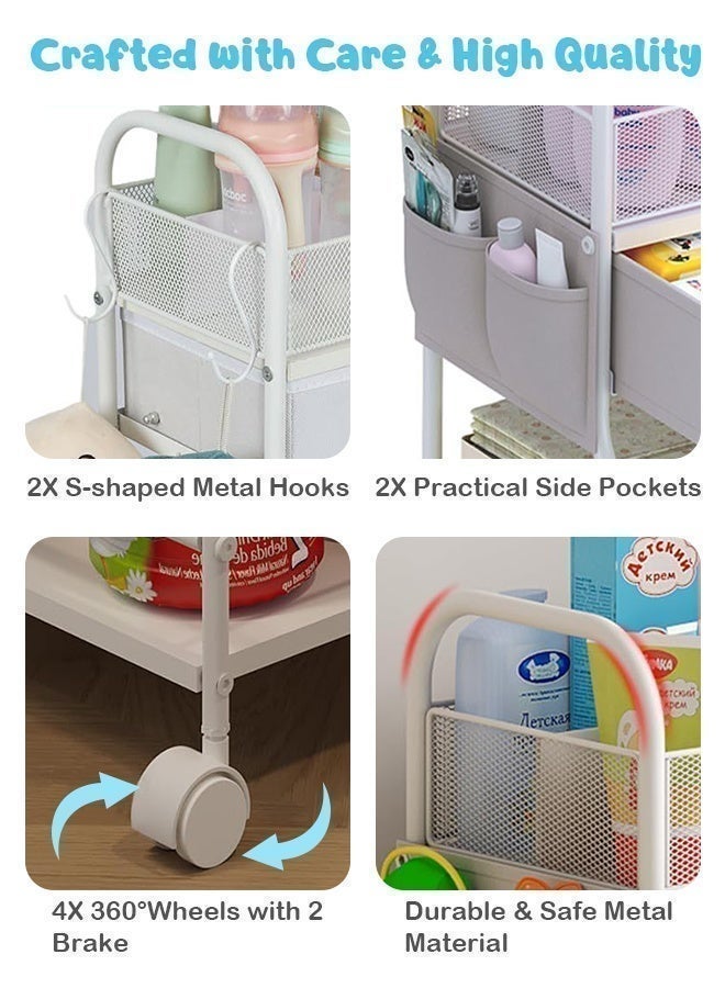Forthcan 4-Tier Rolling Diaper Cart with Drawer & Dividers, Baby Diaper Caddy Organizer, Mobile Metal Storage Cart for Nursery & Bedside Essentials, Large Capacity - Image 5