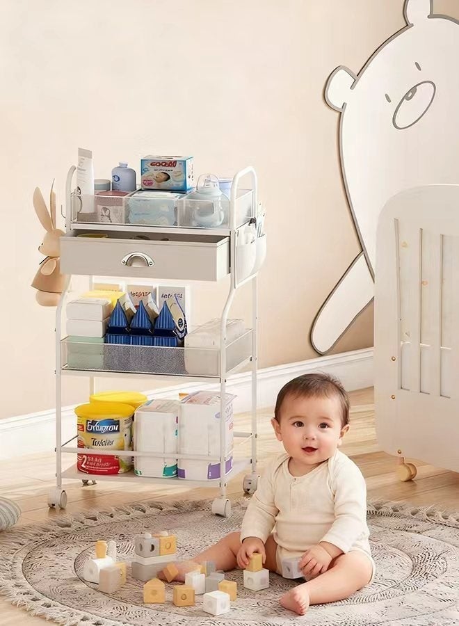 Forthcan 4-Tier Rolling Diaper Cart with Drawer & Dividers, Baby Diaper Caddy Organizer, Mobile Metal Storage Cart for Nursery & Bedside Essentials, Large Capacity - Image 2