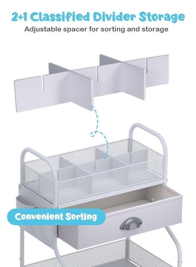 Forthcan 4-Tier Rolling Diaper Cart with Drawer & Dividers, Baby Diaper Caddy Organizer, Mobile Metal Storage Cart for Nursery & Bedside Essentials, Large Capacity - Image 5