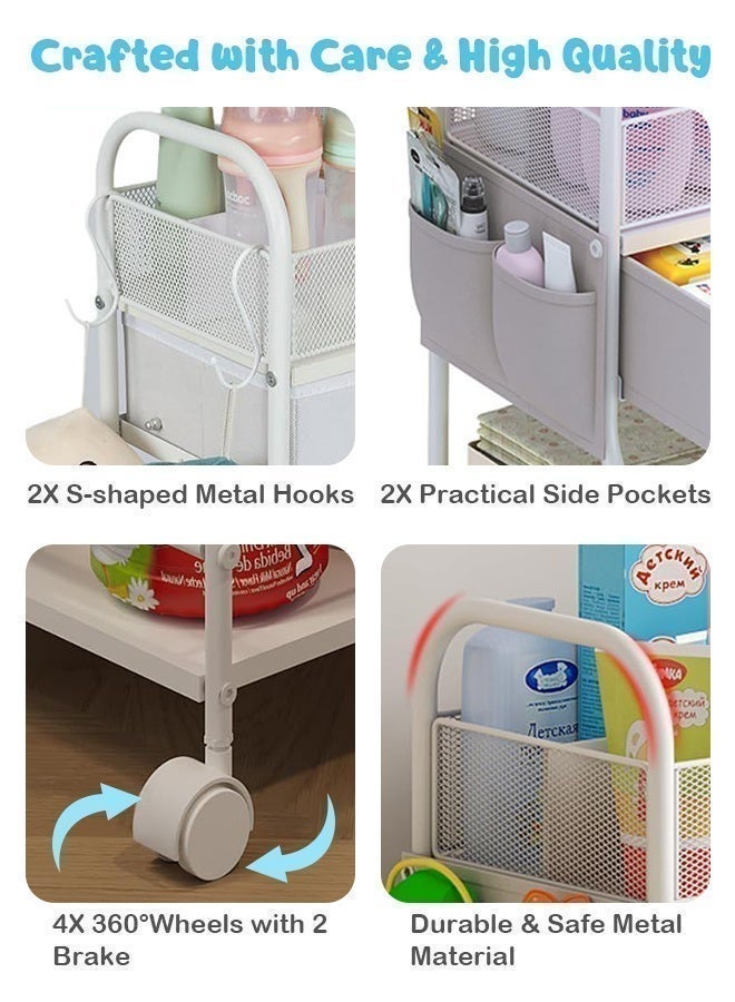 Forthcan 4-Tier Rolling Diaper Cart with Drawer & Dividers, Baby Diaper Caddy Organizer, Mobile Metal Storage Cart for Nursery & Bedside Essentials, Large Capacity - Image 4