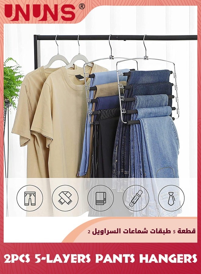 UNUNS Pants Hangers,2 Pack Non-Slip Space Saving Multi-Layer Swing Arm Hanger,Stainless Steel Hangers,Closet Storage Organizer For Pants Jeans Trouser Tie Slack Clothes,Black  - Image 5