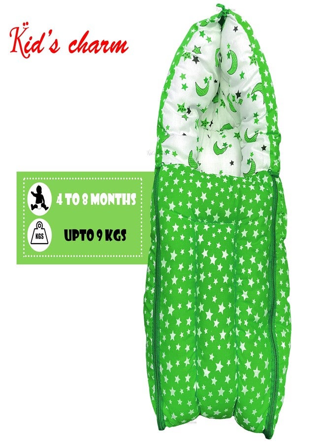 Kid's Charm Star Moon 2 PCS Combo Set |3 in 1 Baby's Cotton Cum Carry Bed|2 in 1 Baby's Cotton Bed with Mosquito Net for 0-4 Months (Green) - Image 4