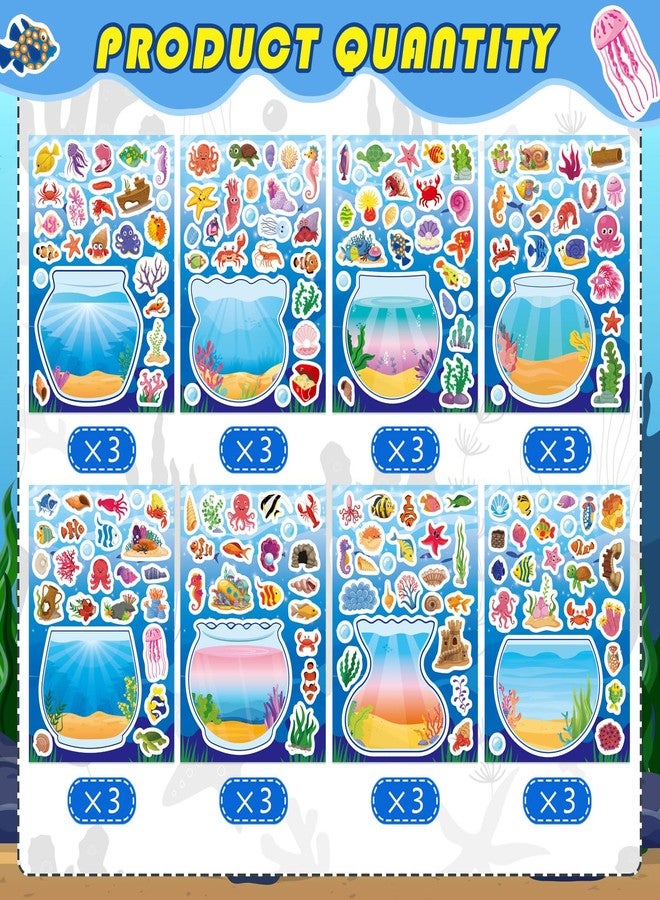 DUJAA 24 Sheets Ocean Stickers for Kids, Summer Sea Animal Aquarium Scene, Make Your Own Under The Sea Fish Tank, Classroom Activities Ocean Sea Party Favors - Image 3