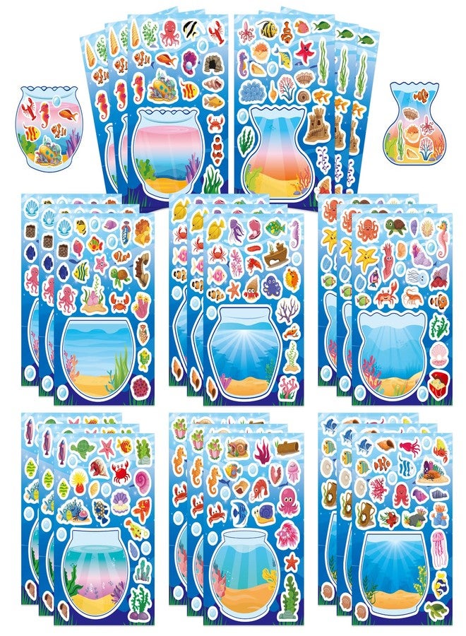 DUJAA 24 Sheets Ocean Stickers for Kids, Summer Sea Animal Aquarium Scene, Make Your Own Under The Sea Fish Tank, Classroom Activities Ocean Sea Party Favors - Image 1
