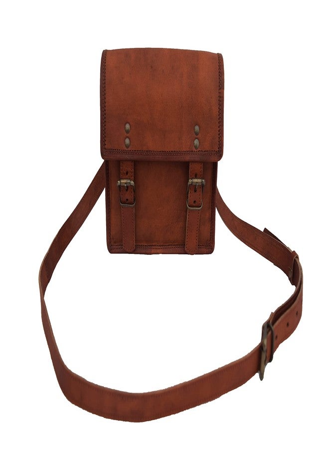 VR CREATIVES Genuine Leather Messenger Bag, Unisex Vintage Crossbody Bag with Spacious Compartments, Adjustable Straps, Antique Brass Accessories, 9-inch Mini - Image 3