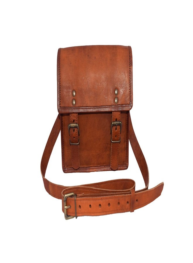 VR CREATIVES Genuine Leather Messenger Bag, Unisex Vintage Crossbody Bag with Spacious Compartments, Adjustable Straps, Antique Brass Accessories, 9-inch Mini - Image 1