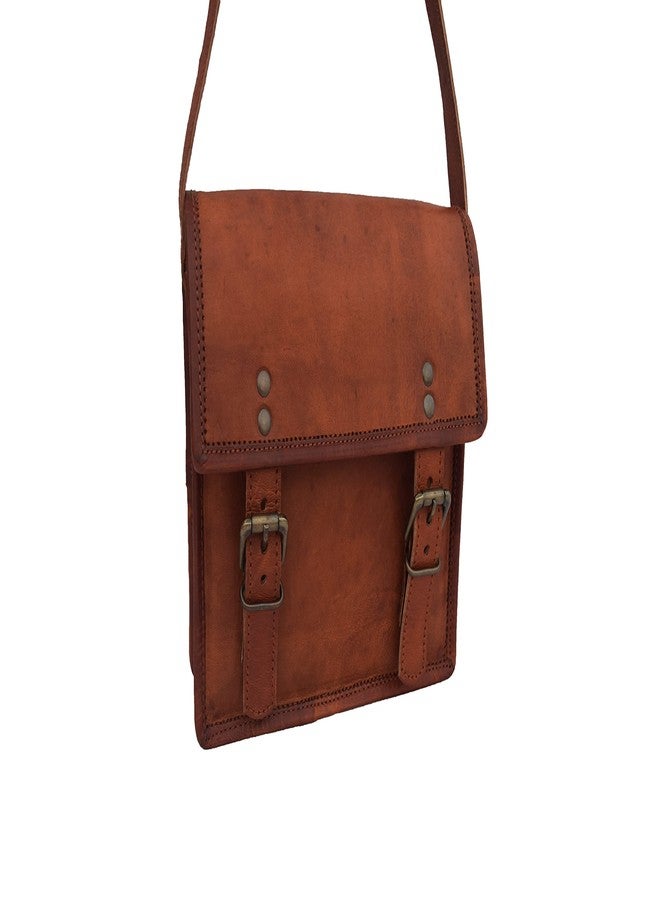 VR CREATIVES Genuine Leather Messenger Bag, Unisex Vintage Crossbody Bag with Spacious Compartments, Adjustable Straps, Antique Brass Accessories, 9-inch Mini - Image 2