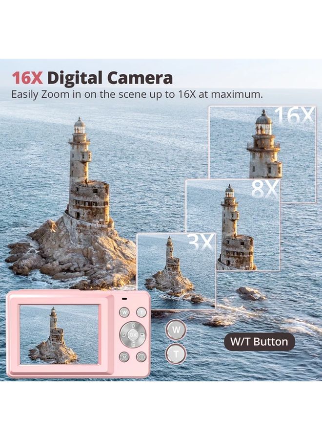 Pink Digital Camera 1080P FHD 44MP 2.4 Inch Screen 16x Zoom 32GB Card Vlog Camera - Image 4