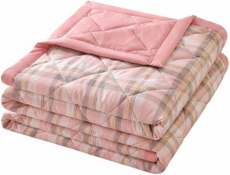Air Quilt Lightweight Washed Quilt Skin-Friendly Cooling Comforter, Lilac Plaid Pink, 150x200cm - Image 1