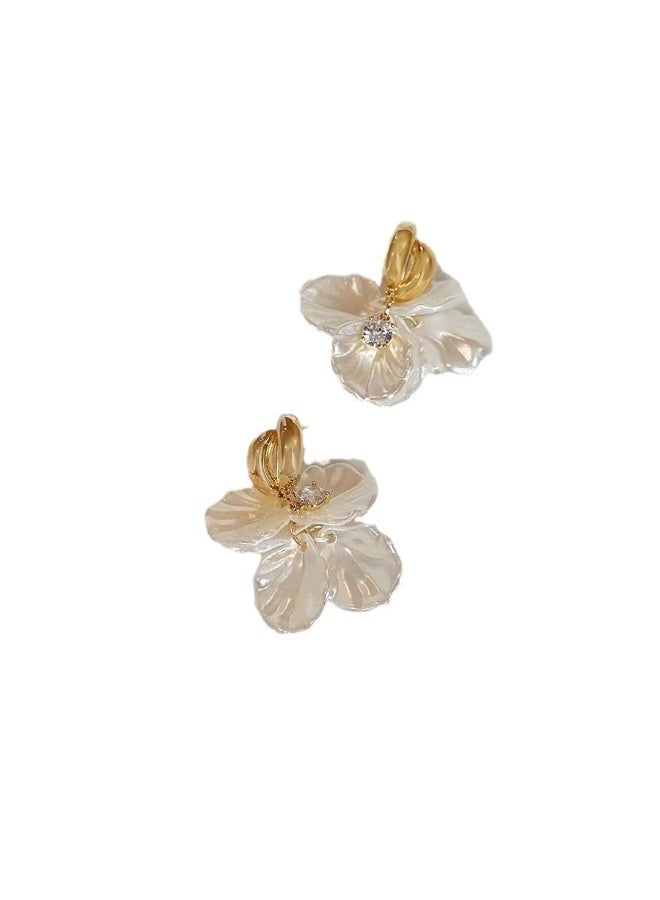 Goolsky Elegant Shell Flower Stud Earrings for Women – S925 Silver Post, Light Luxury Zircon Inlay - Image 2