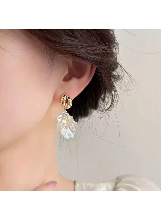 Goolsky Elegant Shell Flower Stud Earrings for Women – S925 Silver Post, Light Luxury Zircon Inlay - Image 4