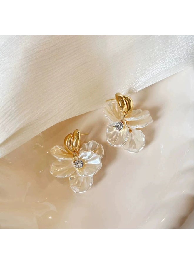 Goolsky Elegant Shell Flower Stud Earrings for Women – S925 Silver Post, Light Luxury Zircon Inlay - Image 3