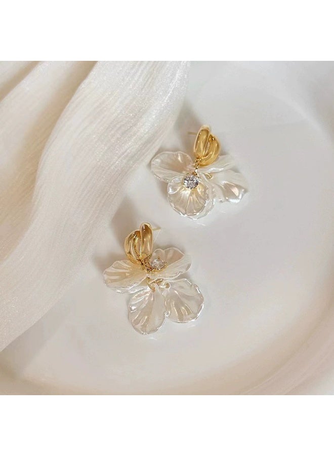 Goolsky Elegant Shell Flower Stud Earrings for Women – S925 Silver Post, Light Luxury Zircon Inlay - Image 5