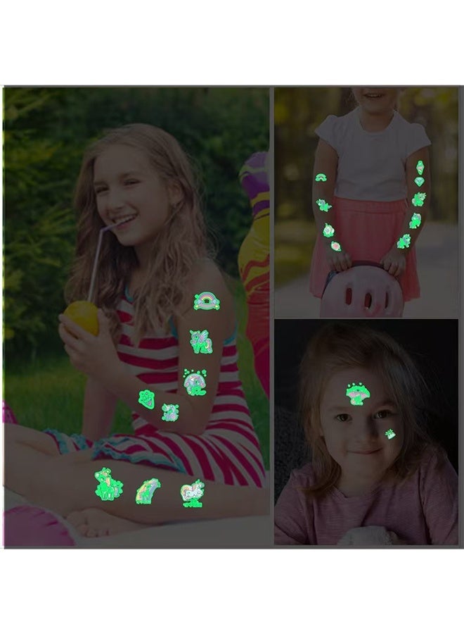 ليمون ٣٠ ورقة وشم مضيء للأطفال، ملصقات وشم مؤقتة بأنماط متنوعة برسومات حورية البحر/ديناصور للأولاد والبنات، لوازم حفلات مضيئة. - Image 4