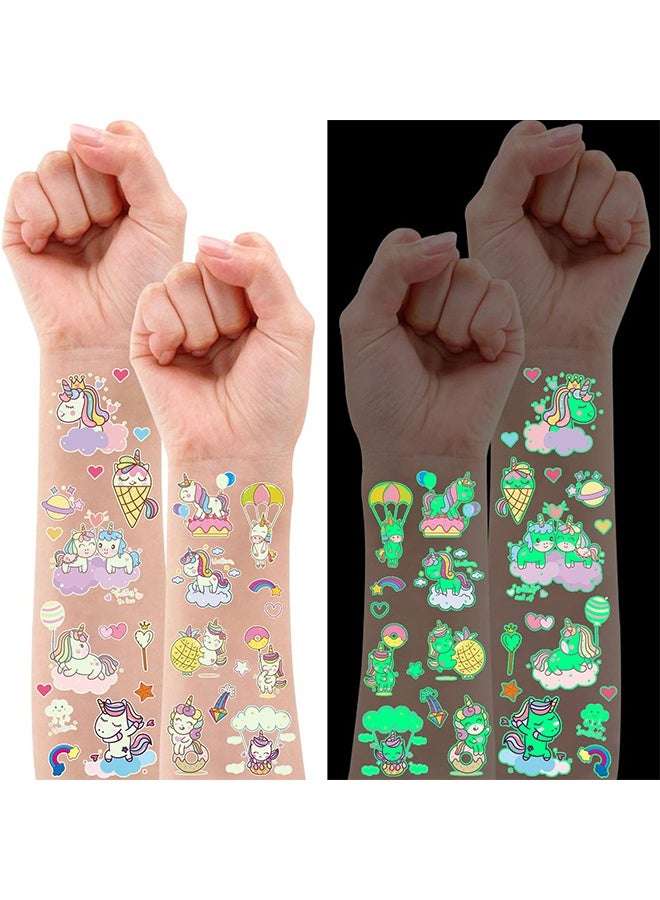 ليمون ٣٠ ورقة وشم مضيء للأطفال، ملصقات وشم مؤقتة بأنماط متنوعة برسومات حورية البحر/ديناصور للأولاد والبنات، لوازم حفلات مضيئة. - Image 2