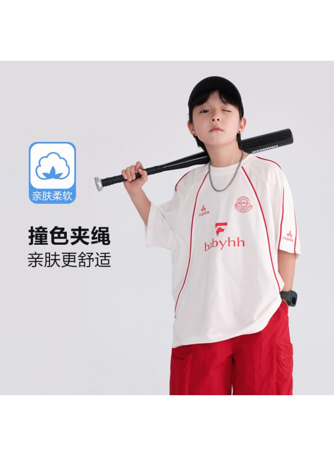 Boys' Summer Color-blocked Sports Short-sleeve T-shirt  New Children's Clothing Boys' Summer Half-sleeve Ice-feel Top