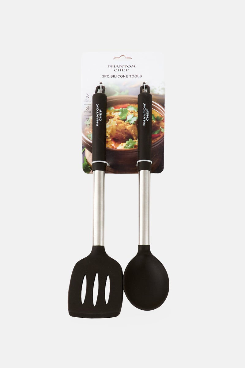 Phantom Chef Silicone Slotted Turner And Spoon Set, Black - Image 1