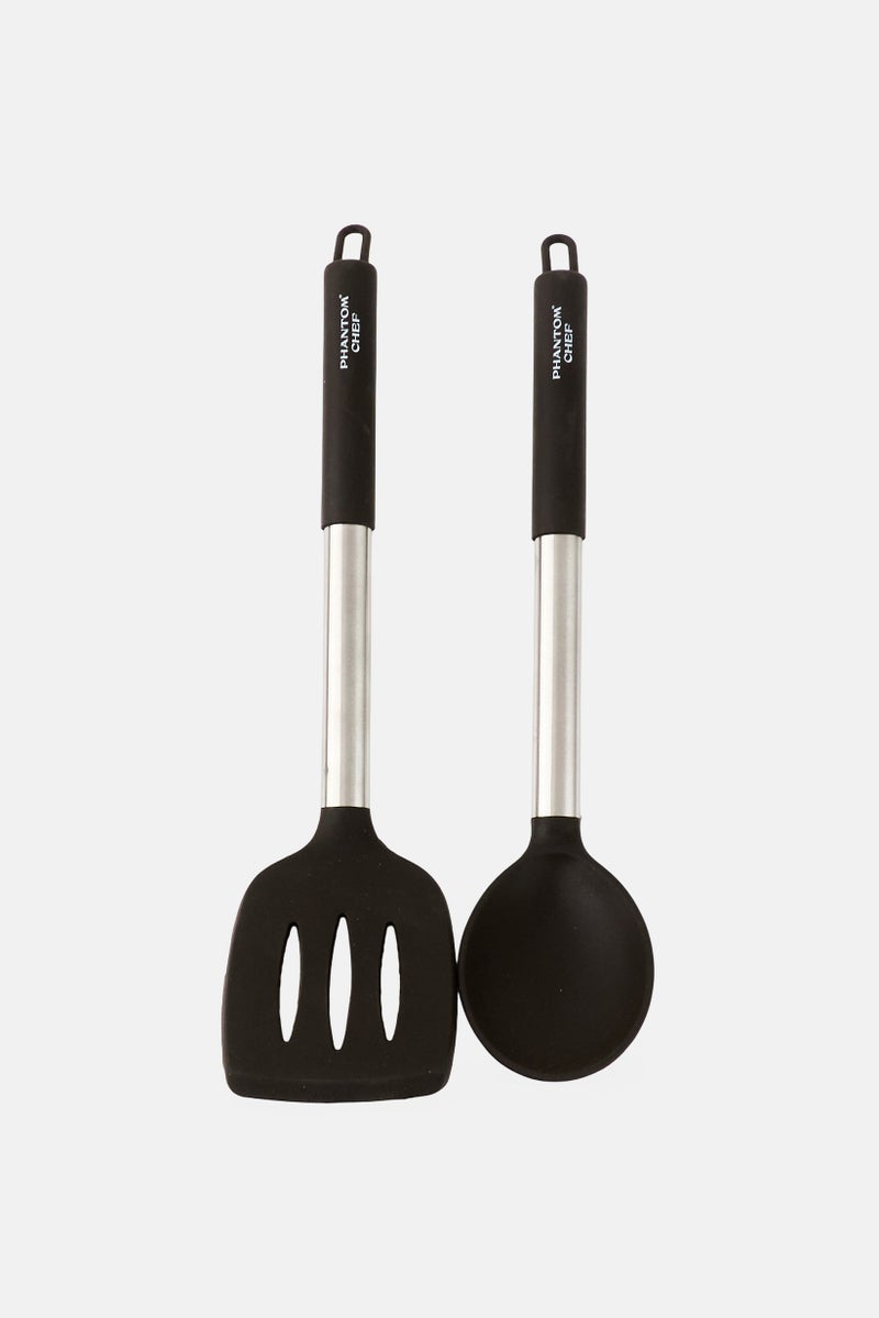 Phantom Chef Silicone Slotted Turner And Spoon Set, Black - Image 2