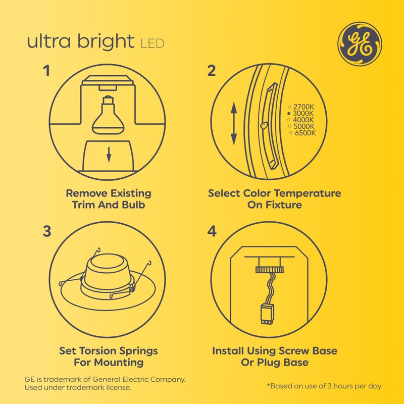 GE Ultra Bright LED Recessed Downlight Fixture, RS6 Indoor Floodlight, 6-Inch, Multiple Color Temperatures, 150 Watt Replacement (4 Pack) - Image 3