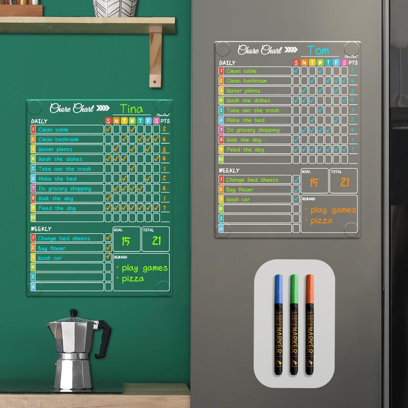 Clever Clean Clear Non-Magnetic Dry Erase Chore Chart - 11.5"x8.5" Behavior Responsibility Chore Board for Teenagers, Adults and Family - Sticks to Wall, Glass, Door, Any Smooth Surfaces - Image 1