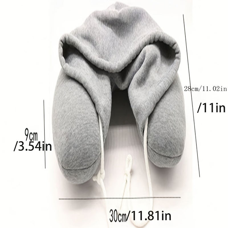 Grey U Shaped Travel Hooded Neck Pillow For Airplane Support Portable Nap Cushion - Image 3