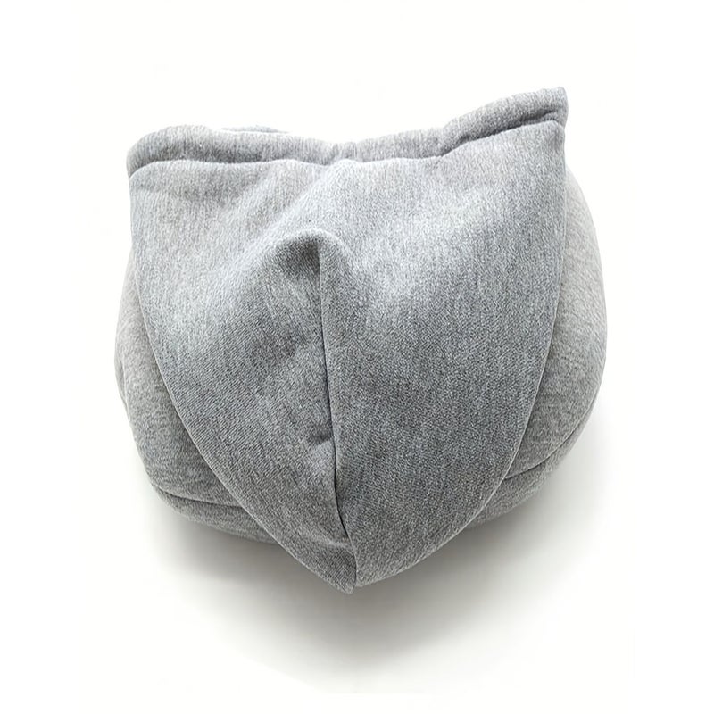Grey U Shaped Travel Hooded Neck Pillow For Airplane Support Portable Nap Cushion - Image 4