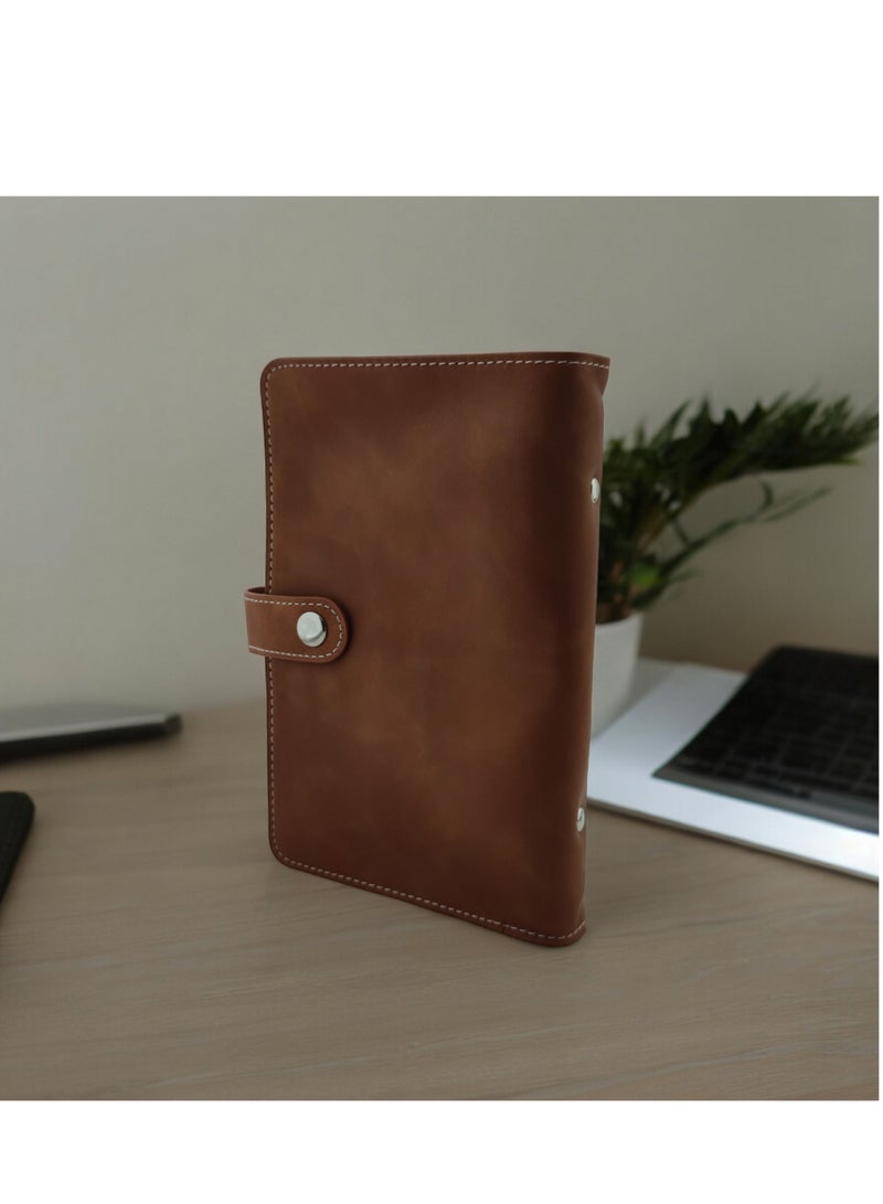 Money and Card Wallet - Leather Binder Flap Wallet A6 Size with Snap Button Closure (Camel) - Image 5