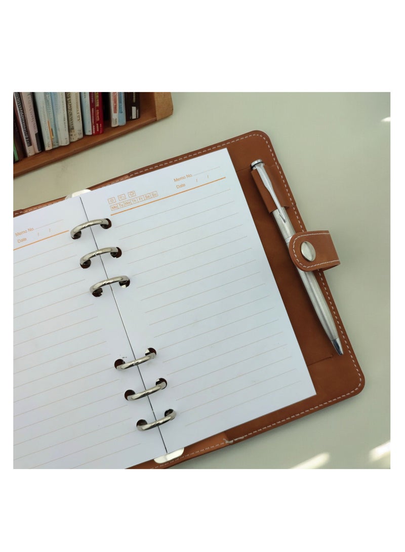 Money and Card Wallet - Leather Binder Flap Wallet A6 Size with Snap Button Closure (Camel) - Image 2