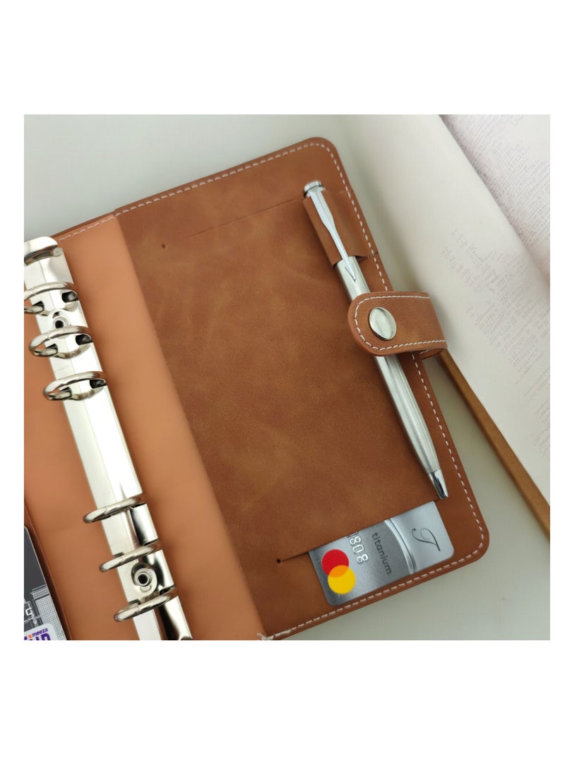 Money and Card Wallet - Leather Binder Flap Wallet A6 Size with Snap Button Closure (Camel) - Image 3
