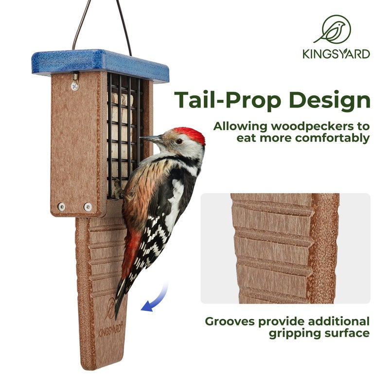 Kingsyard Recycled Plastic Suet Bird Feeder, Tail Prop Suet Feeder for Outside Hanging, Sturdy & Durable, Great for Woodpecker & Clinging Birds, Blue - Image 3