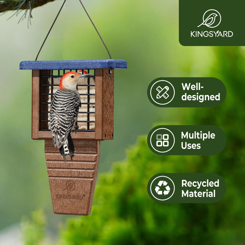 Kingsyard Recycled Plastic Suet Bird Feeder, Tail Prop Suet Feeder for Outside Hanging, Sturdy & Durable, Great for Woodpecker & Clinging Birds, Blue - Image 2