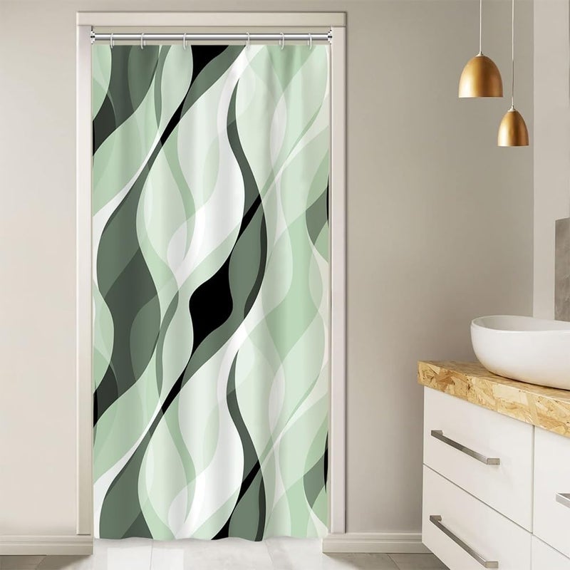 Ruelvth Stall Shower Curtain  Small Green Shower Curtain Set for Bathroom Modern Waterproof RV Shower Curtain Set with Hooks  36x72 Inch - Image 2