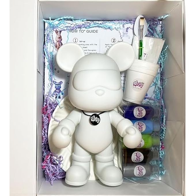 DRIP DIY ACRYLIC FLUID POURING PAINT GIFT BOX SET - CREATE YOUR OWN 33CM/13INCH MARBLE FIGURINE - CHOOSE YOUR FAVORITE COLOR PALETTE - COMPLETE ARTS AND CRAFTS KIT. (COOL-BEAR, PALETTE-2) - Image 4
