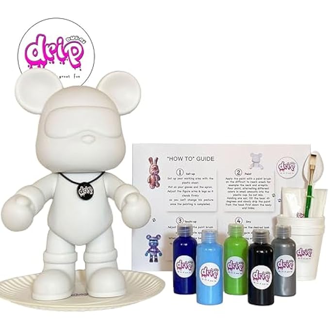 DRIP DIY ACRYLIC FLUID POURING PAINT GIFT BOX SET - CREATE YOUR OWN 33CM/13INCH MARBLE FIGURINE - CHOOSE YOUR FAVORITE COLOR PALETTE - COMPLETE ARTS AND CRAFTS KIT. (COOL-BEAR, PALETTE-2) - Image 3