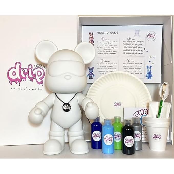 DRIP DIY ACRYLIC FLUID POURING PAINT GIFT BOX SET - CREATE YOUR OWN 33CM/13INCH MARBLE FIGURINE - CHOOSE YOUR FAVORITE COLOR PALETTE - COMPLETE ARTS AND CRAFTS KIT. (COOL-BEAR, PALETTE-2) - Image 2