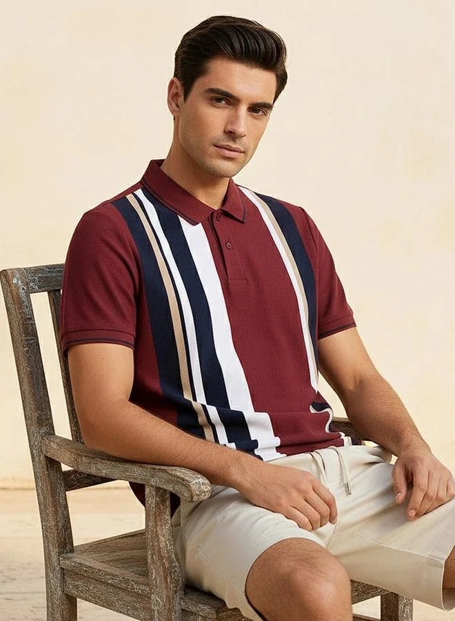 Splash FAV Men Short Sleeves Striped Polo T-shirt