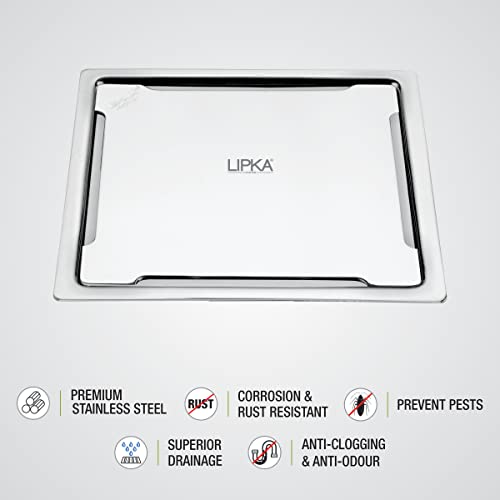 LIPKA Beta Deluxe Square Flat Cut Floor Drain|Premium Stainless Steel |6 x 6 Inches| - Image 3