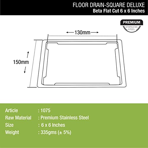 LIPKA Beta Deluxe Square Flat Cut Floor Drain|Premium Stainless Steel |6 x 6 Inches| - Image 2