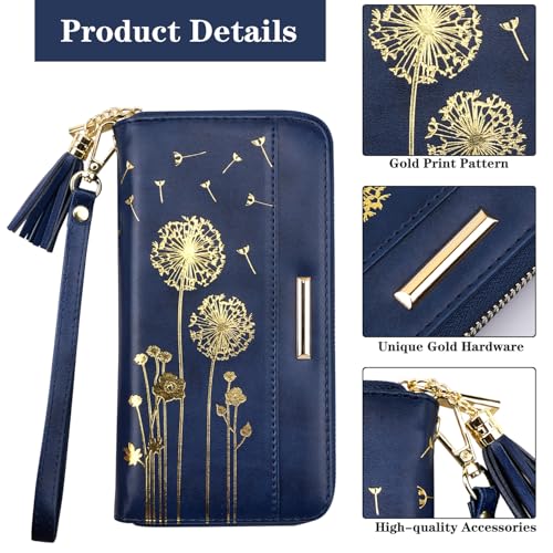 Coco Rossi Women Wallets Multi Card Case Wallet Clutch Wallet Card Holder Organizer Ladies Purse Tassel Wrist strap Purse,Gold Dandelion - Image 2