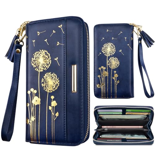 Coco Rossi Women Wallets Multi Card Case Wallet Clutch Wallet Card Holder Organizer Ladies Purse Tassel Wrist strap Purse,Gold Dandelion - Image 1