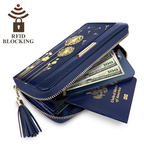 Coco Rossi Women Wallets Multi Card Case Wallet Clutch Wallet Card Holder Organizer Ladies Purse Tassel Wrist strap Purse,Gold Dandelion - Image 4