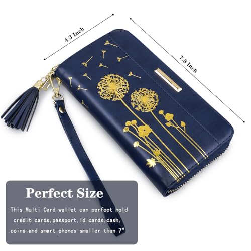 Coco Rossi Women Wallets Multi Card Case Wallet Clutch Wallet Card Holder Organizer Ladies Purse Tassel Wrist strap Purse,Gold Dandelion - Image 5