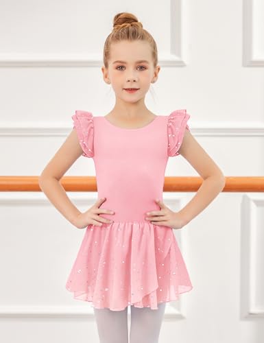 Arshiner فستان باليه أرتشينر توتو للفتيات الصغيرات مع تنورة وأكمام متطايرة 2-3 سنوات باللون الوردي - Image 2