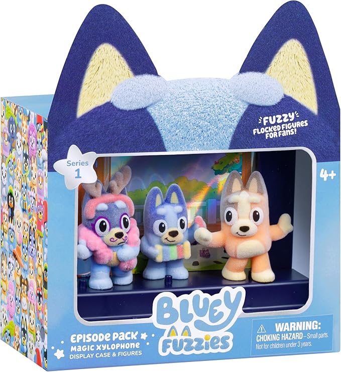BLUEY Fuzzies Episode Pack: Magic Xylophone – 3 Specially Flocked Mini-Figures, 1 Exclusive, Display Case, Trading Card & Collector’s Guide, 80 to Collect in Series 1 - Image 1