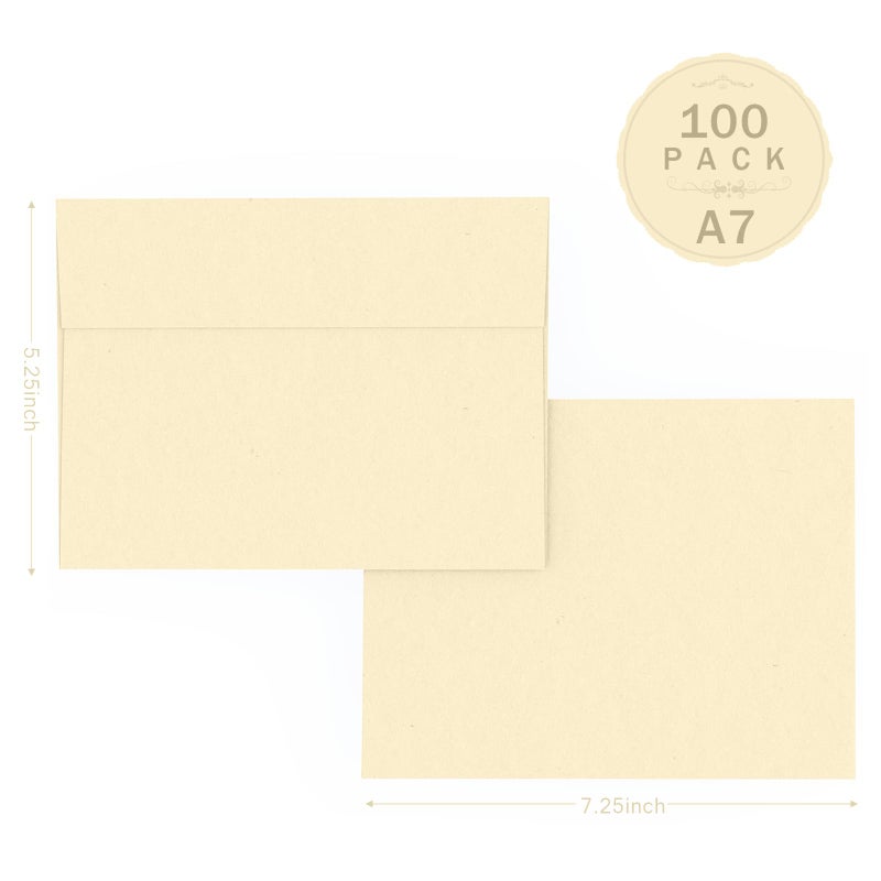 Goefun A7 Ivory Envelopes 100 Pack, Goefun 5x7 Self Seal Cream Envelopes for Invitation, 5x7 Cards, Wedding, Graduation, Mailing, 5.25 x 7.25 in, 120GSM - Image 2