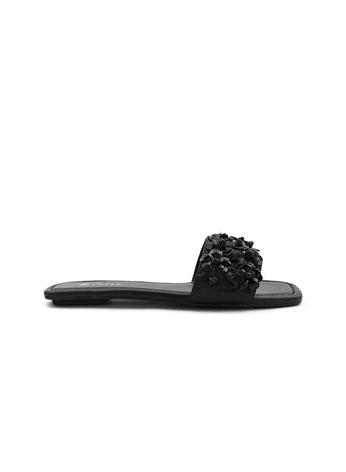 Cuple Cuple Floral Embellished Flat Slides