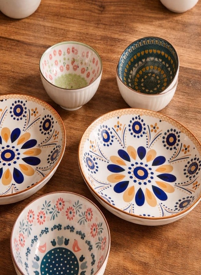 Kuchify Premium Ceramic Dinner Set (Pack of 6) | Designer Printed Plate & Bowl Set | Microwave & Dishwasher Safe | Multicolor Floral Crockery Set for Dining & Gifting - Image 2