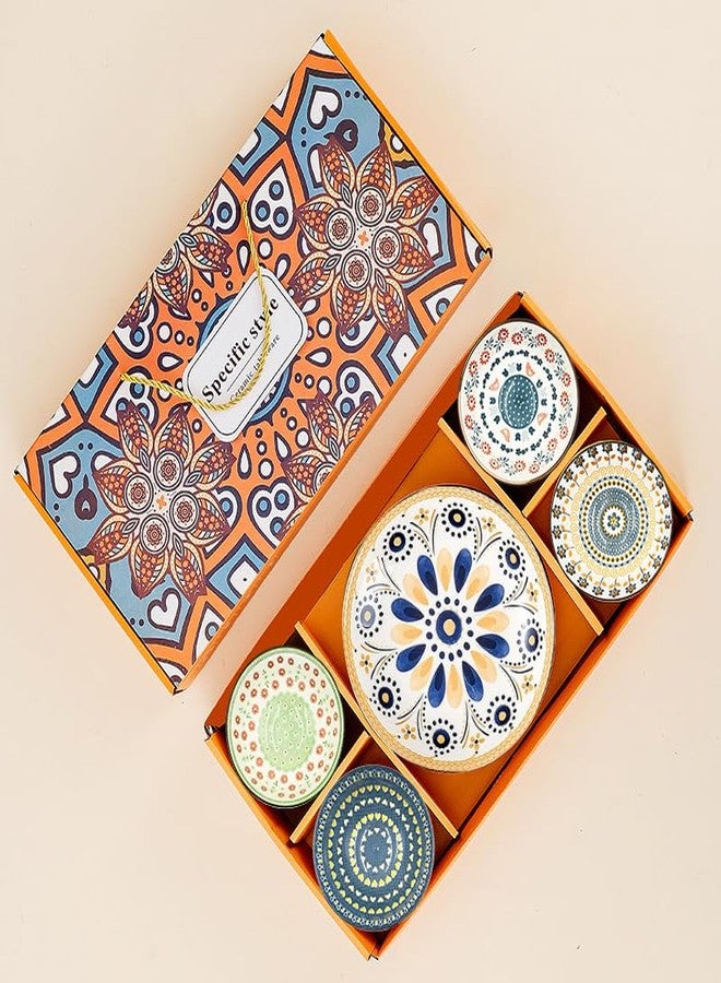 Kuchify Premium Ceramic Dinner Set (Pack of 6) | Designer Printed Plate & Bowl Set | Microwave & Dishwasher Safe | Multicolor Floral Crockery Set for Dining & Gifting - Image 1