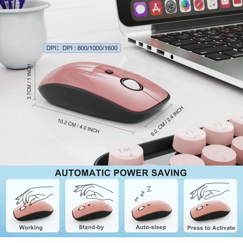FOPETT Wireless Keyboard and Mouse Combo - 2.4G Full-Sized Cute Colorful Mouse and Keyboard with 104 Round Keys Retro Typewriter Keyboard for Laptop/Windows/PC - Pink Gradient - Image 4