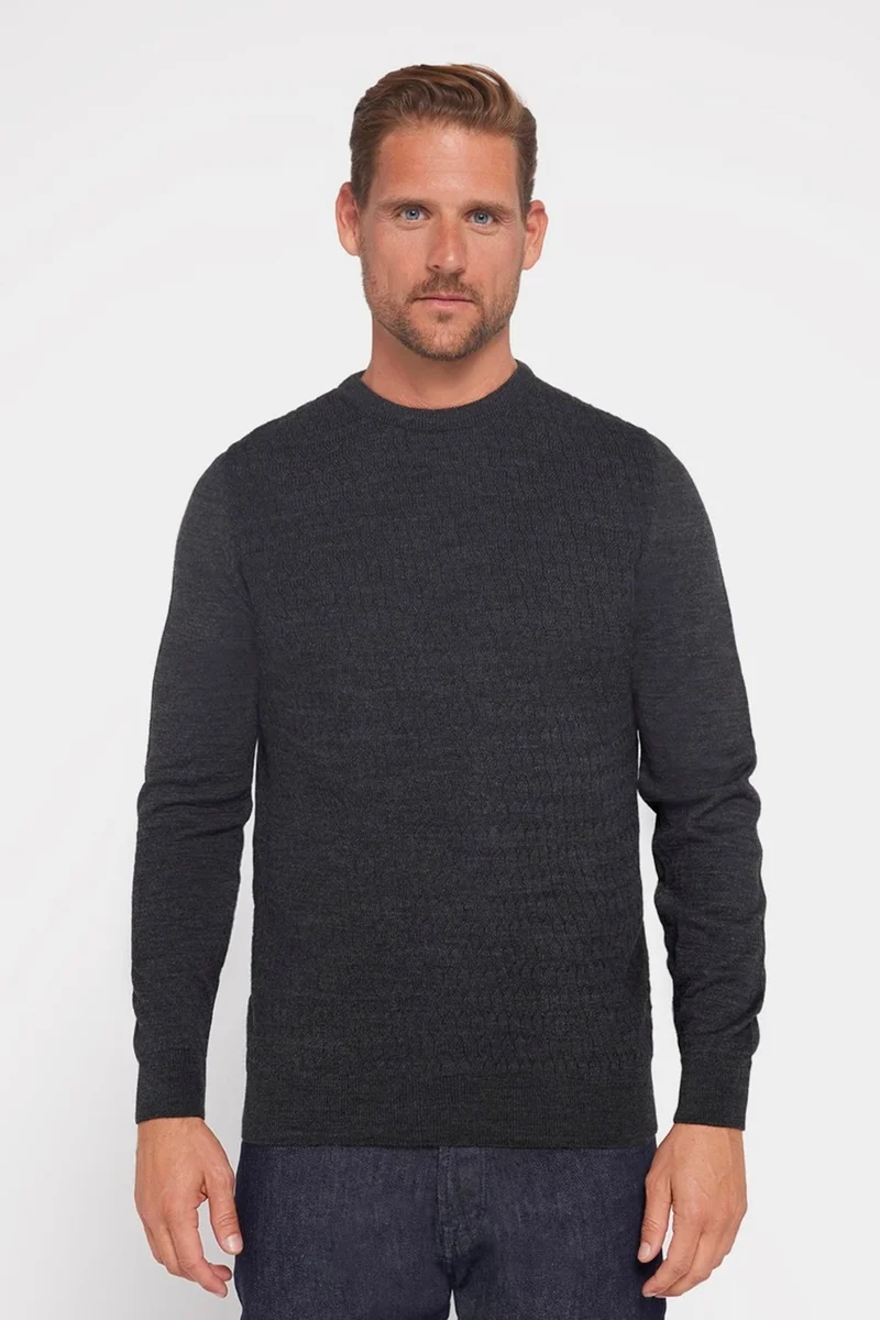 تودورس Slim Fit Crew Neck Self-Patterned Anthracite Men's Knitwear Sweater